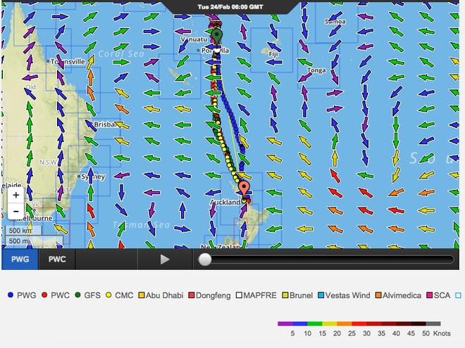 Predictwind shows a near direct 1200nm Pacific Highway to Auckland which the race leader should cover in 3.5 days © PredictWind http://www.predictwind.com